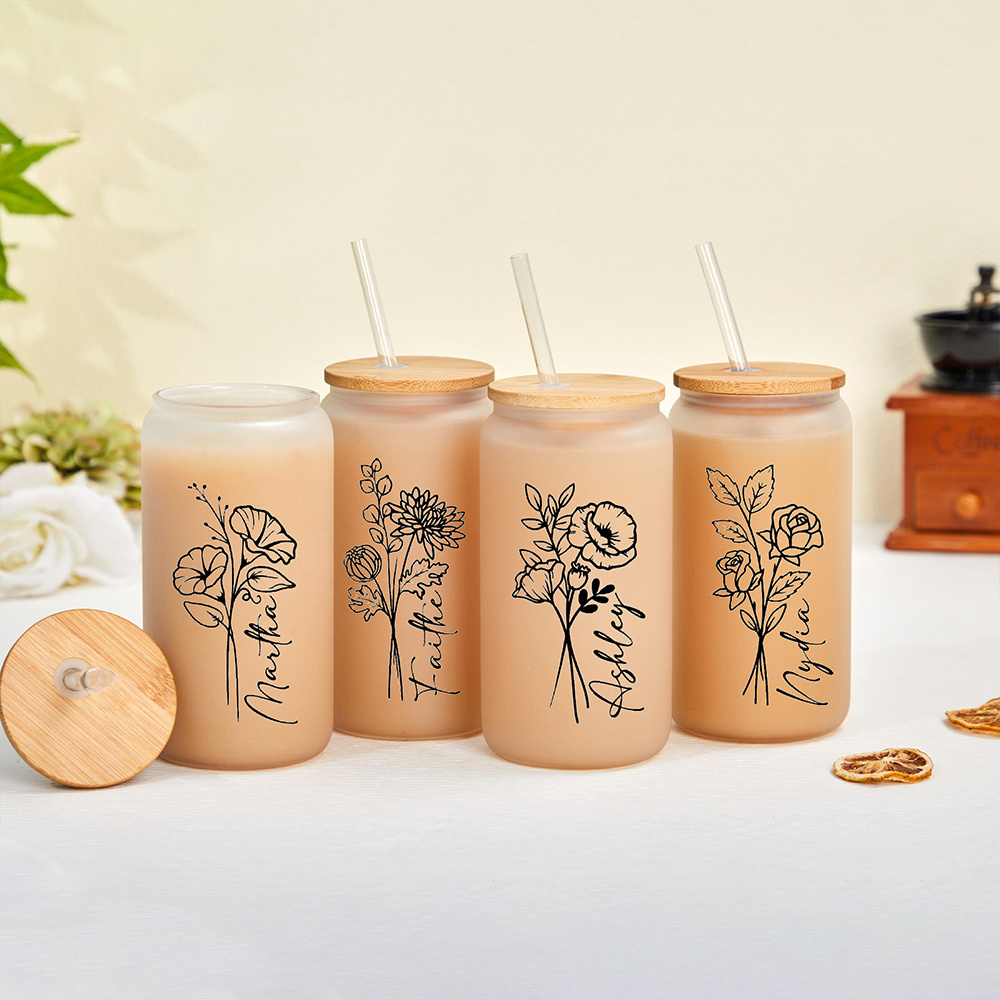 Personalized Birth Flower Glas - Coffee Tea Name review and price